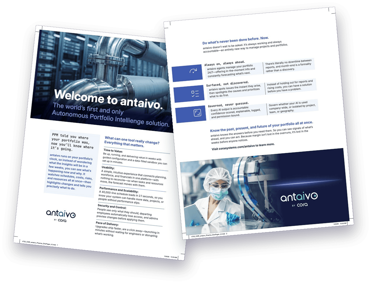 The two pages of the antaivo one-pager for life sciences capital projects