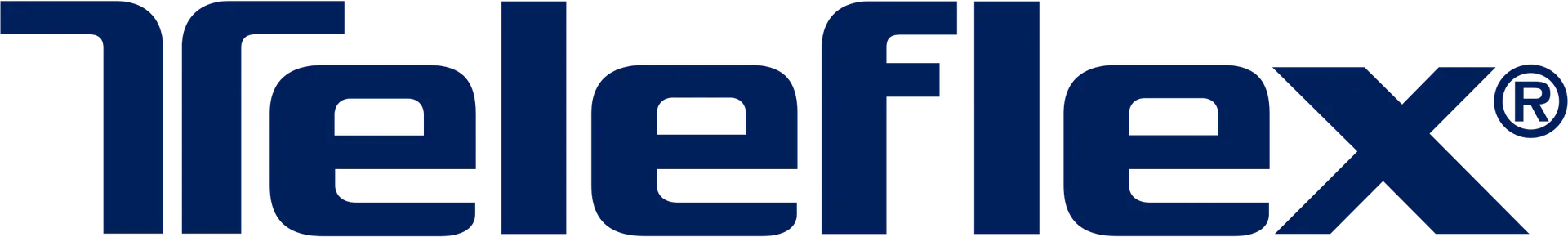 Blue Teleflex logo with stylized "T" and "F" design elements and registered trademark symbol.