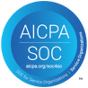 AICPA SOC security bade logo in light blue and white