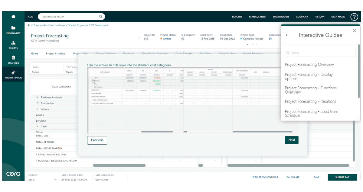 Screenshot of Cora Assistant PPM Software